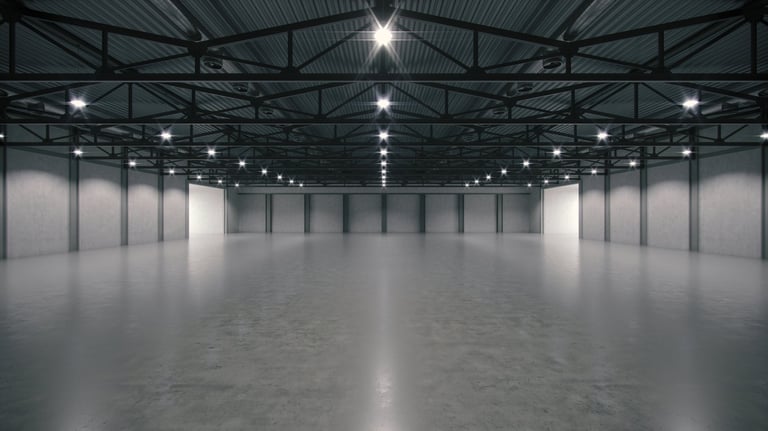 Exhibition space with tile floor